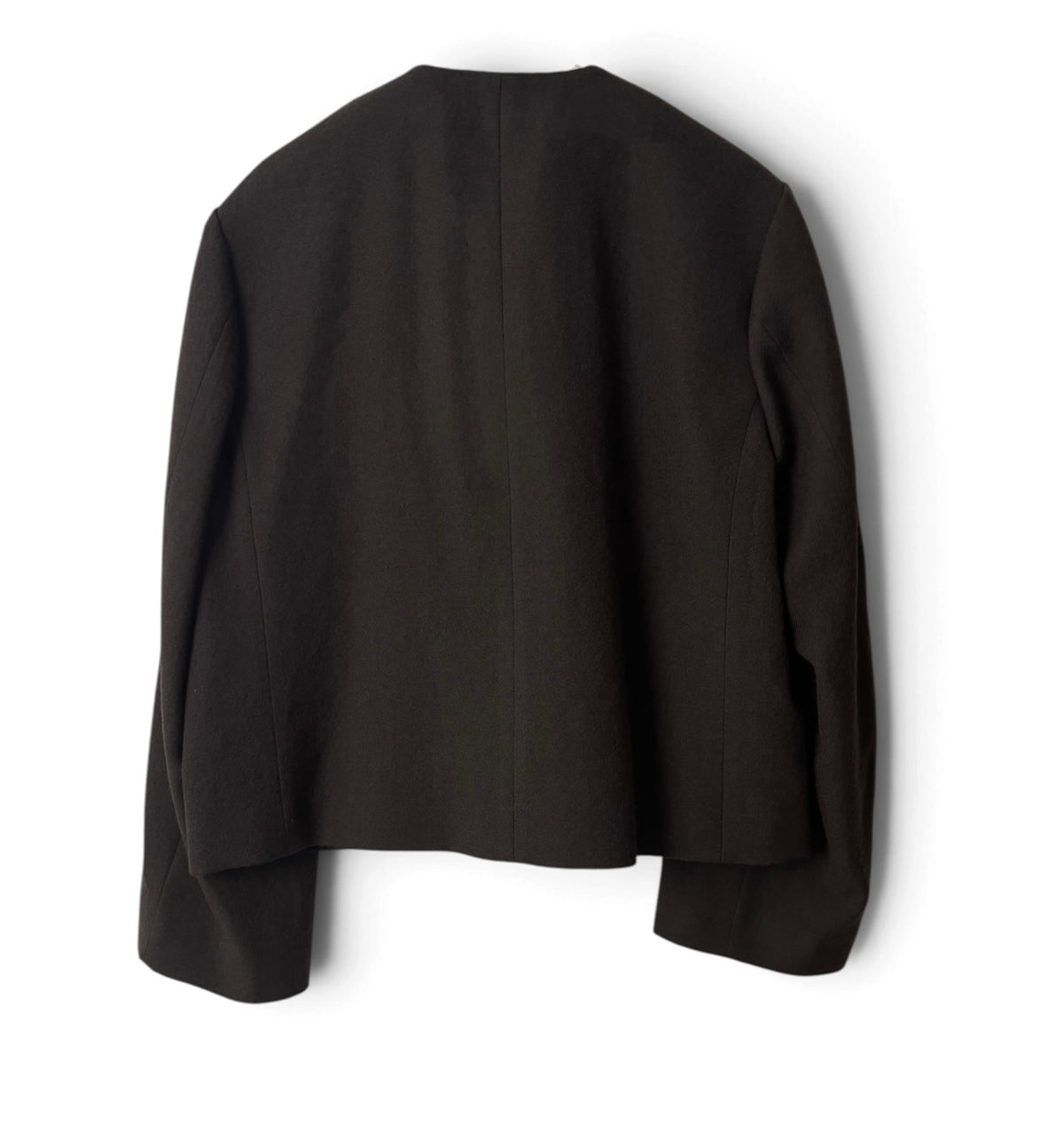 Cropped Collarless Jacket - Dark Brown