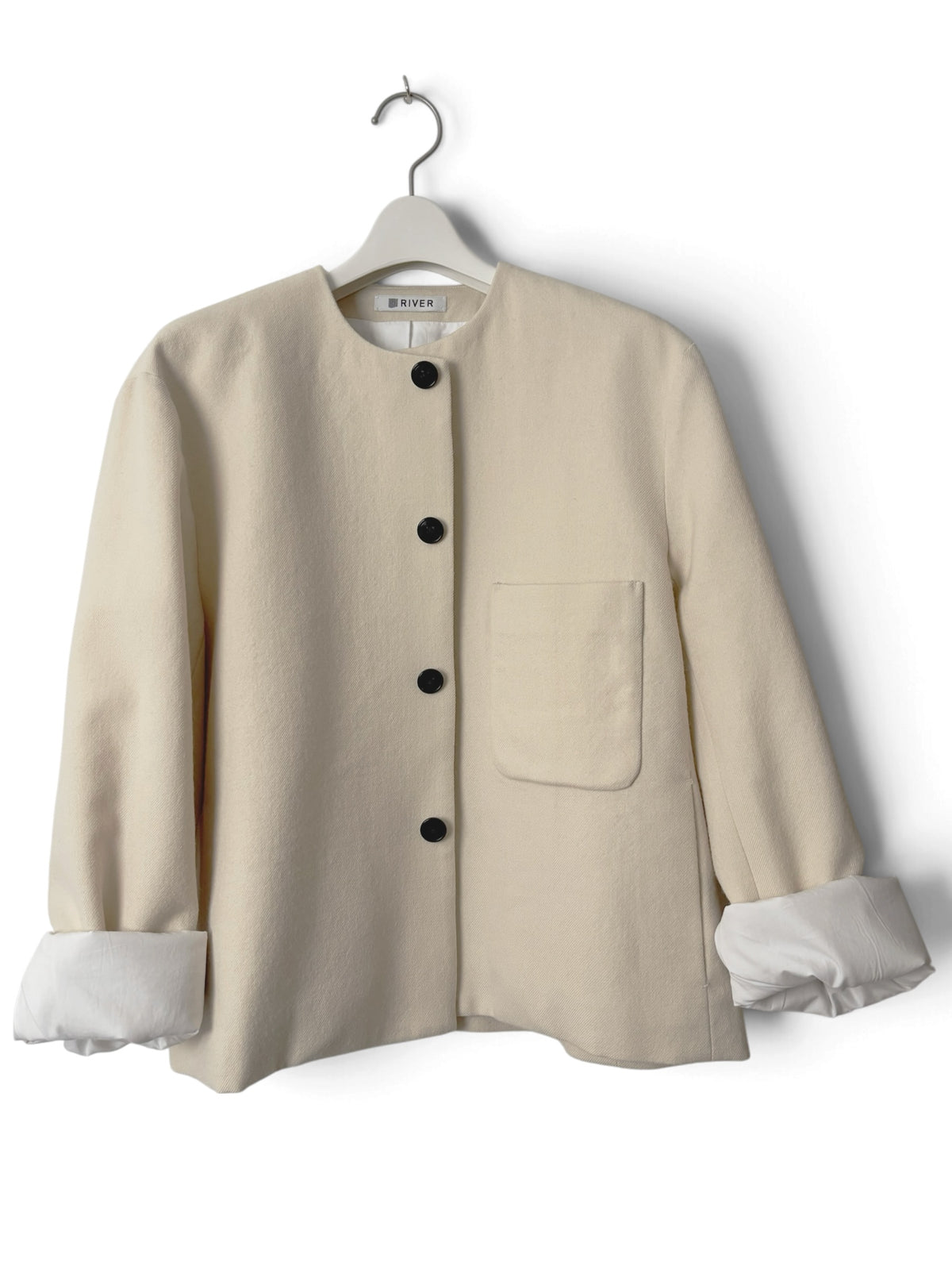 Cropped Collarless Jacket - Ivory