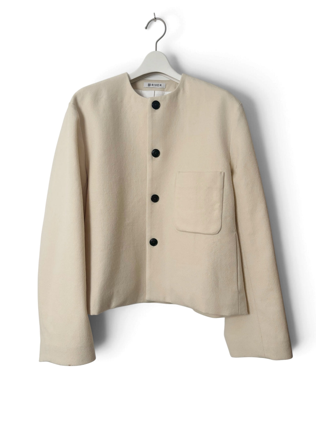 Cropped Collarless Jacket - Ivory