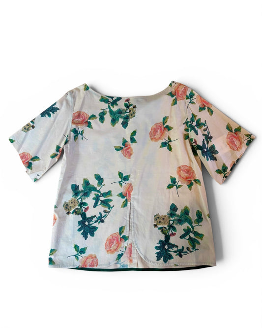 Rose Print Cotton Back-Tie Blouse
