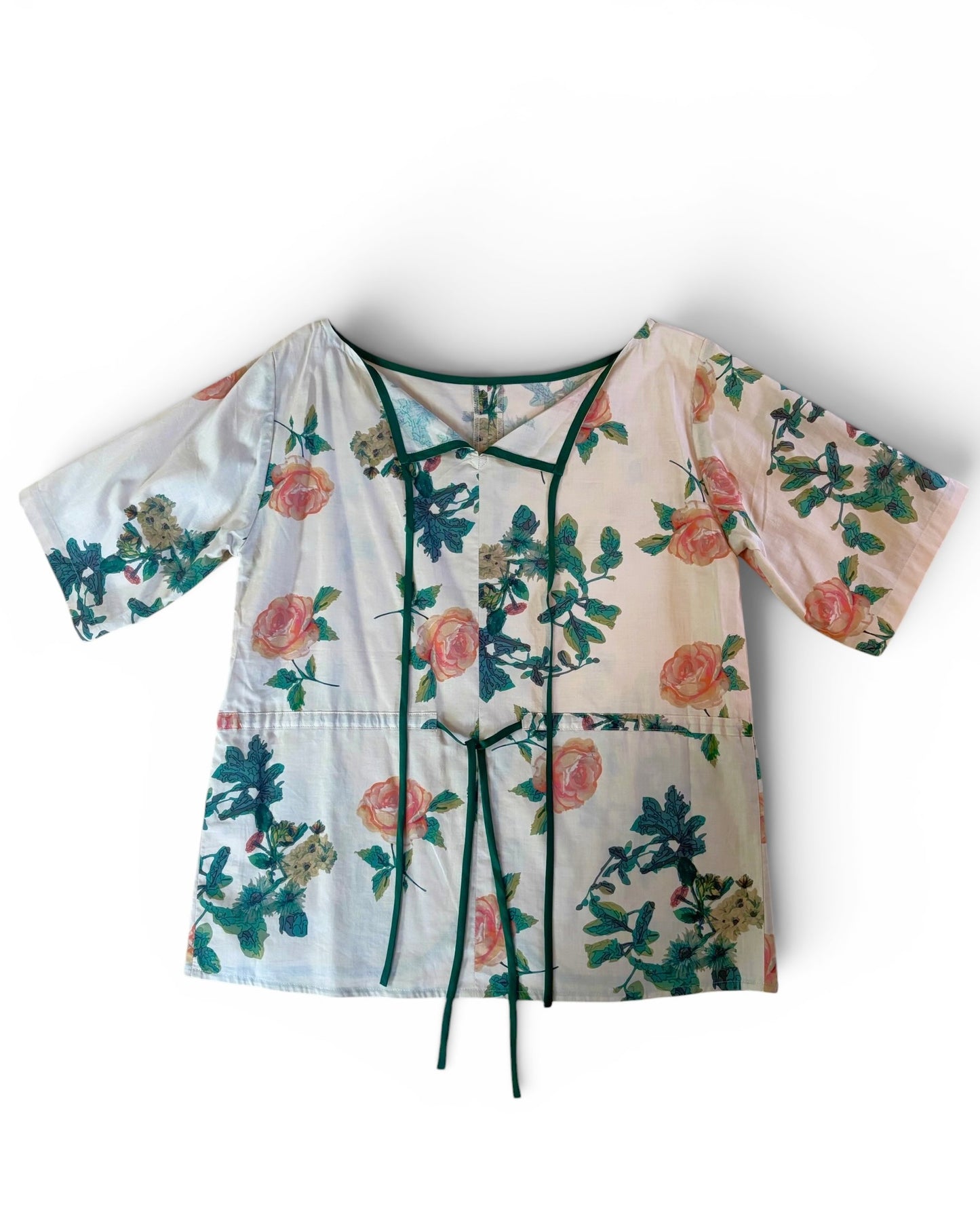 Rose Print Cotton Back-Tie Blouse