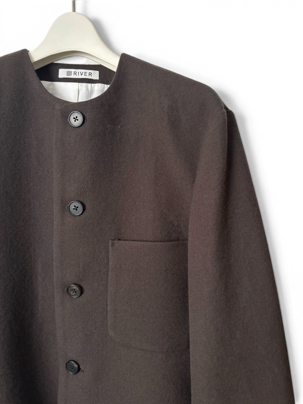 Cropped Collarless Jacket - Dark Brown