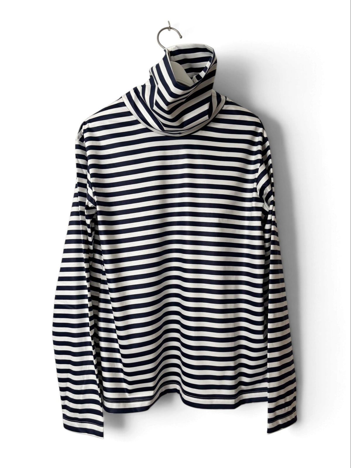 Off-Turtle Neck Top - Navy White Border