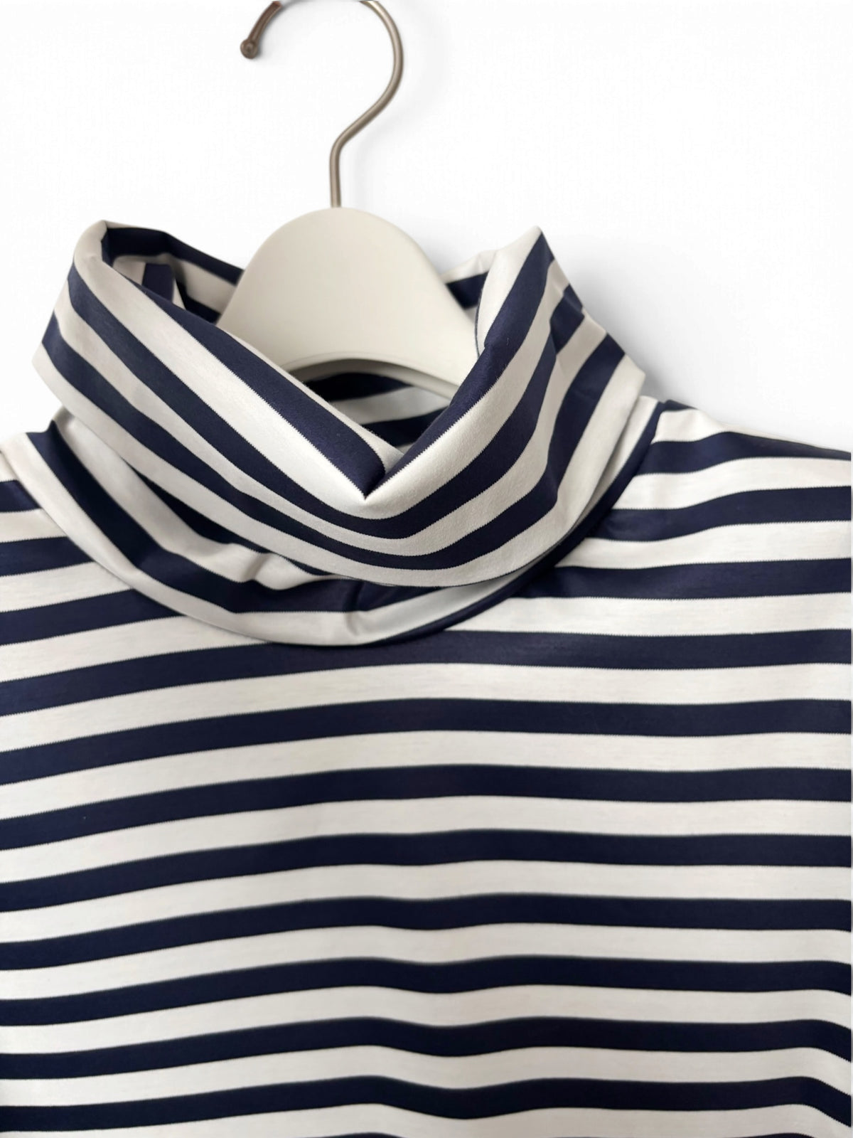 Off-Turtle Neck Top - Navy White Border