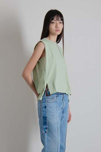 ジンバブエギザ/ムラ天竺ノースリーブカットソー/Sleeveless Slub Jersey Top in Zimbabwe Giza Cotton