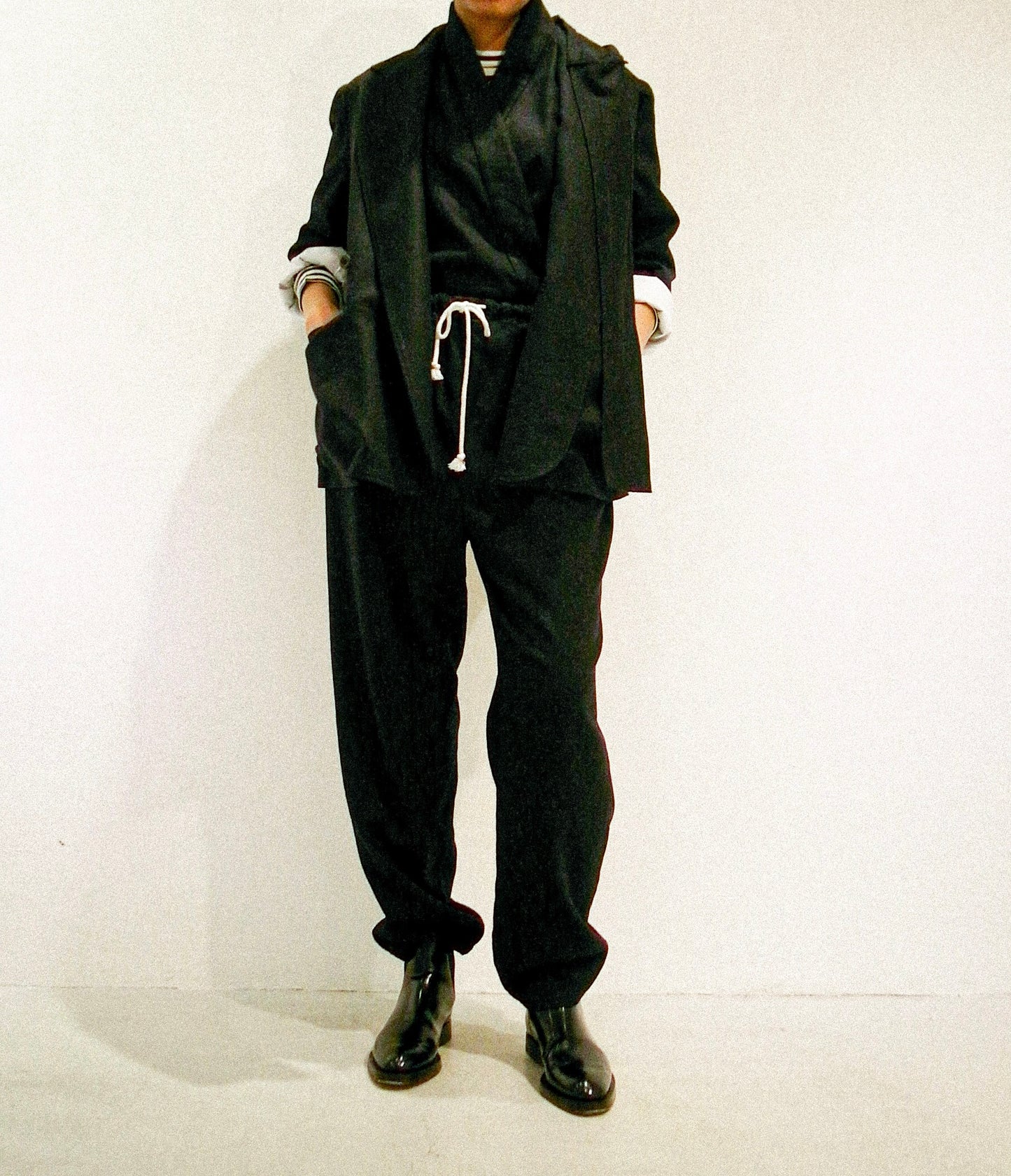 タンブルウールフード付きサロペット/ Tumbled Wool Hooded Jumpsuit
